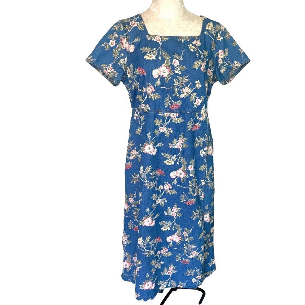 Liz Claiborne Lizwear Midi Dress Womens Size 12 Vintage Floral Zipper Back Blue